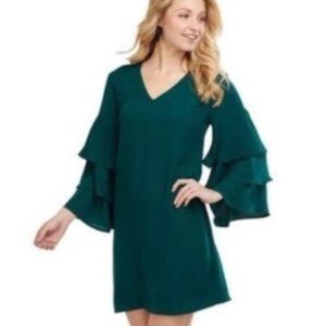 Mudpie Dress Small Green Hailen Tiered Sleeve Lined Ruffle Emerald Green Blouse